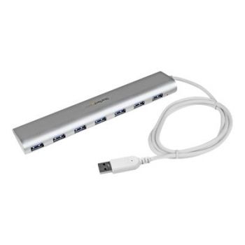 USB хъб 7 Port Compact USB 3.0 Hub with Built-in Cable - Aluminum USB Hub - Silver USB3 Hub with 20W Power Adapter (ST73007UA) - USB peripheral sharing switch