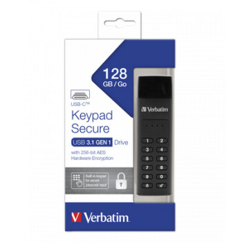 USB Флаш памет Verbatim USB-Stick Keypad Secure - USB 3.2 Gen 1 (3.1 Gen 1) - 128 GB - Black