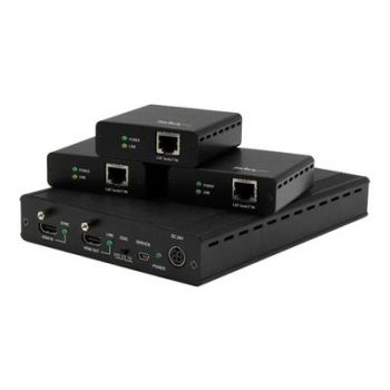 Адаптер 3 Way HDMI Splitter - HDBaseT Extender Kit w/ 3 Receivers - 1x3 HDMI over CAT5 Splitter - 3 Port HDBaseT HDMI Extender - Up to 4K (ST124HDBT) -