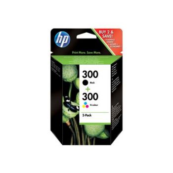 Консуматив за принтер HP 300 - 2-pack - black, dye-based tricolor - original - ink cartridge