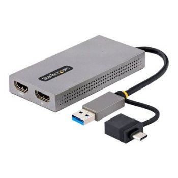 Адаптер USB to Dual HDMI Adapter, USB A/C to 2x HDMI Monitors (1x 4K 30Hz, 1x 1080p), Integrated USB-A to C Dongle, 4in/11cm Cable, Windows & macOS - USB 3.0