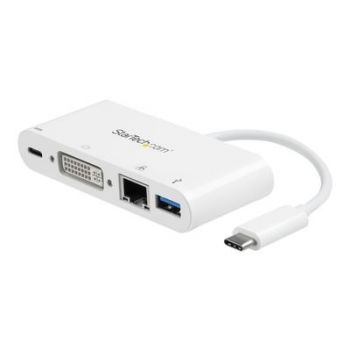 Докинг станция USB C Multiport Adapter to DVI-D (Digital) Video - 60W PD Passthrough/GbE/USB-A - Portable USB Type-C/Thunderbolt 3 Mini Dock - external video
