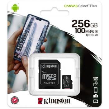 Карта памет KINGSTON 256GB Micro SD HC Card Class 10 Canvas Select Plus, с адаптер, SDCS2/256GB